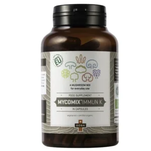 Ekološke kapsule MycoMix Immun – prehransko dopolnilo iz 7 zdravilnih gliv za naravno podporo vitalnosti.
